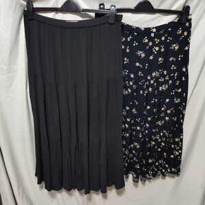2 SO Midi Tiered Skirts.  XL.  Black/Black Print